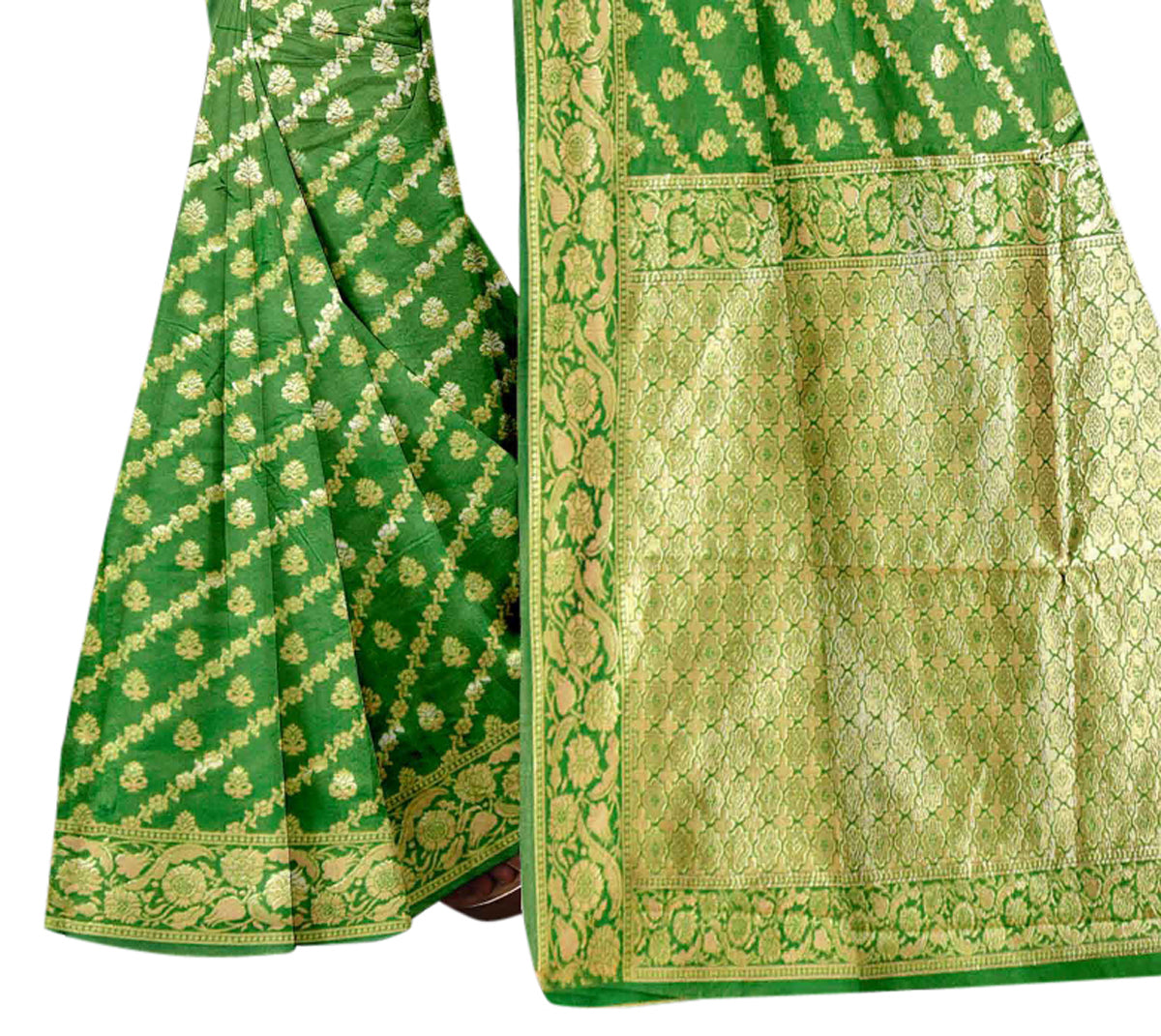 Vamika Green Weaving Banarasi Jacquard Saree | Swadesiicart