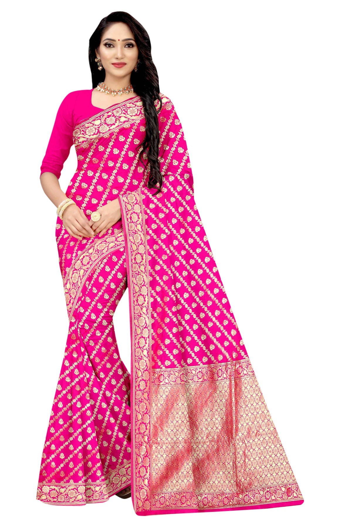 Vamika Pink Weaving Banarasi Jacquard Saree | Swadesiicart