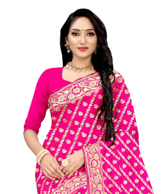 Vamika Pink Weaving Banarasi Jacquard Saree | Swadesiicart