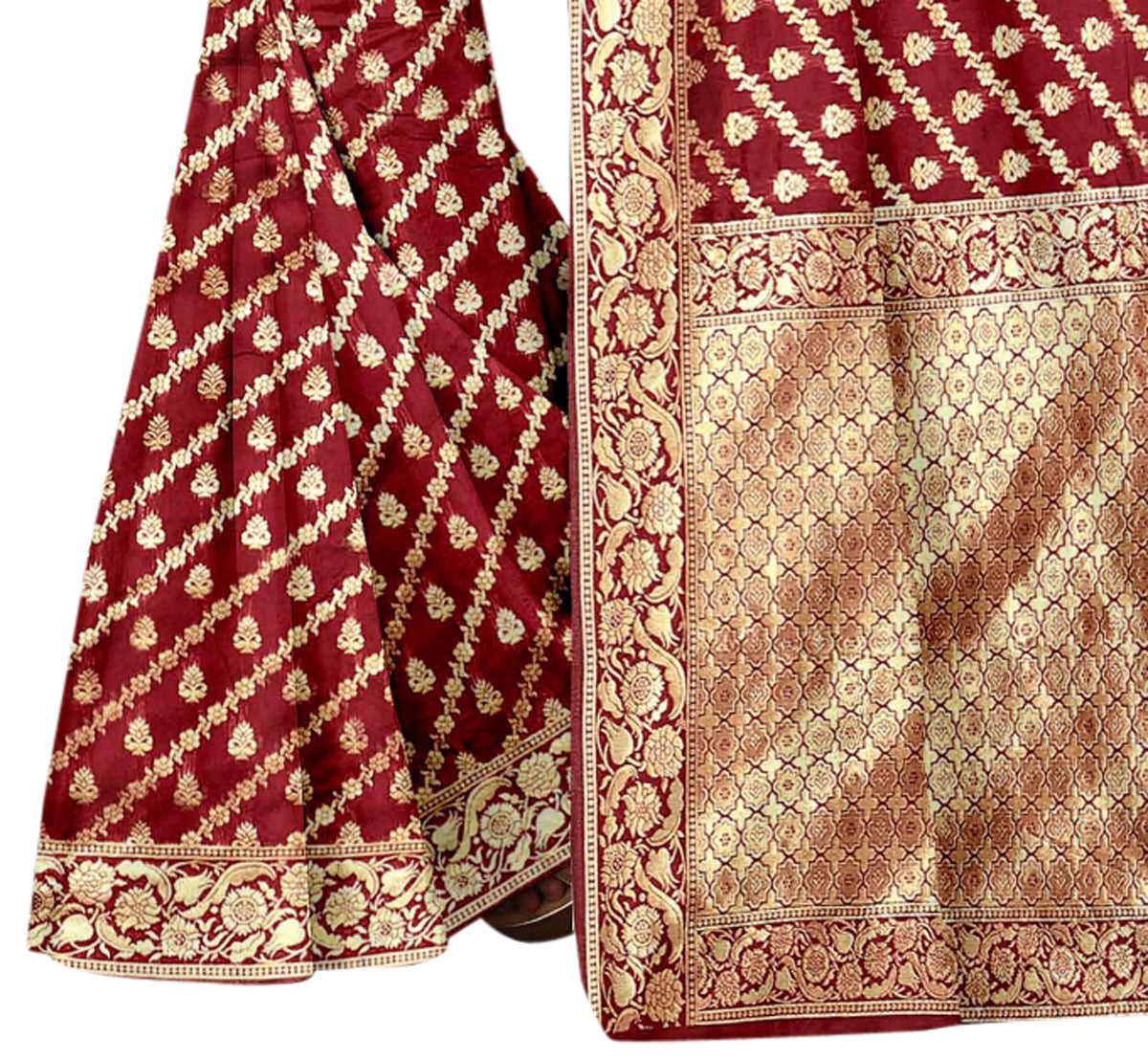 Vamika Maroon Weaving Banarasi Jacquard Saree | Swadesiicart