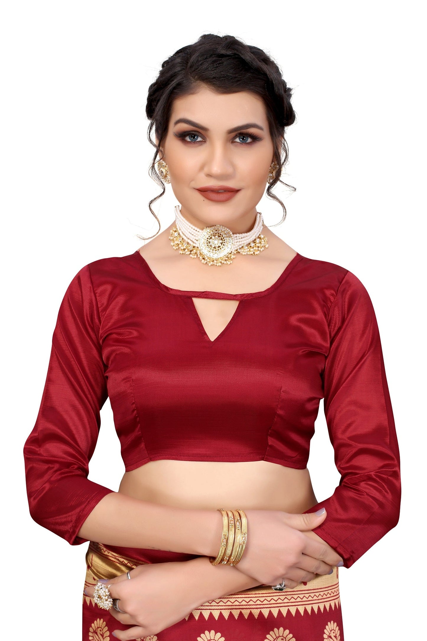 Vamika Maroon Weaving Banarasi Jacquard Saree | Swadesiicart