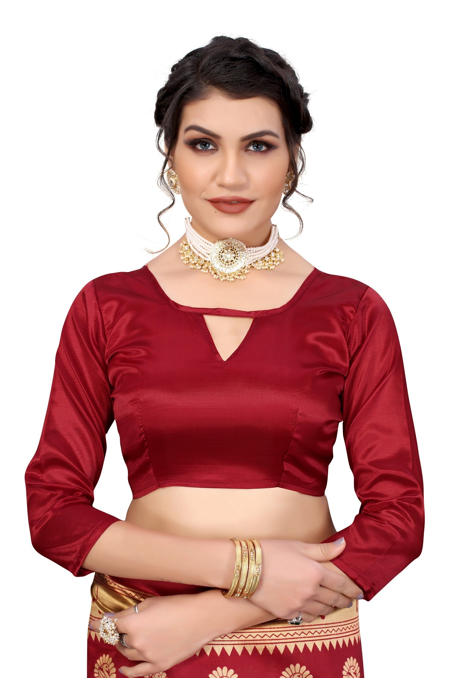 Vamika Maroon Weaving Banarasi Jacquard Saree | Swadesiicart