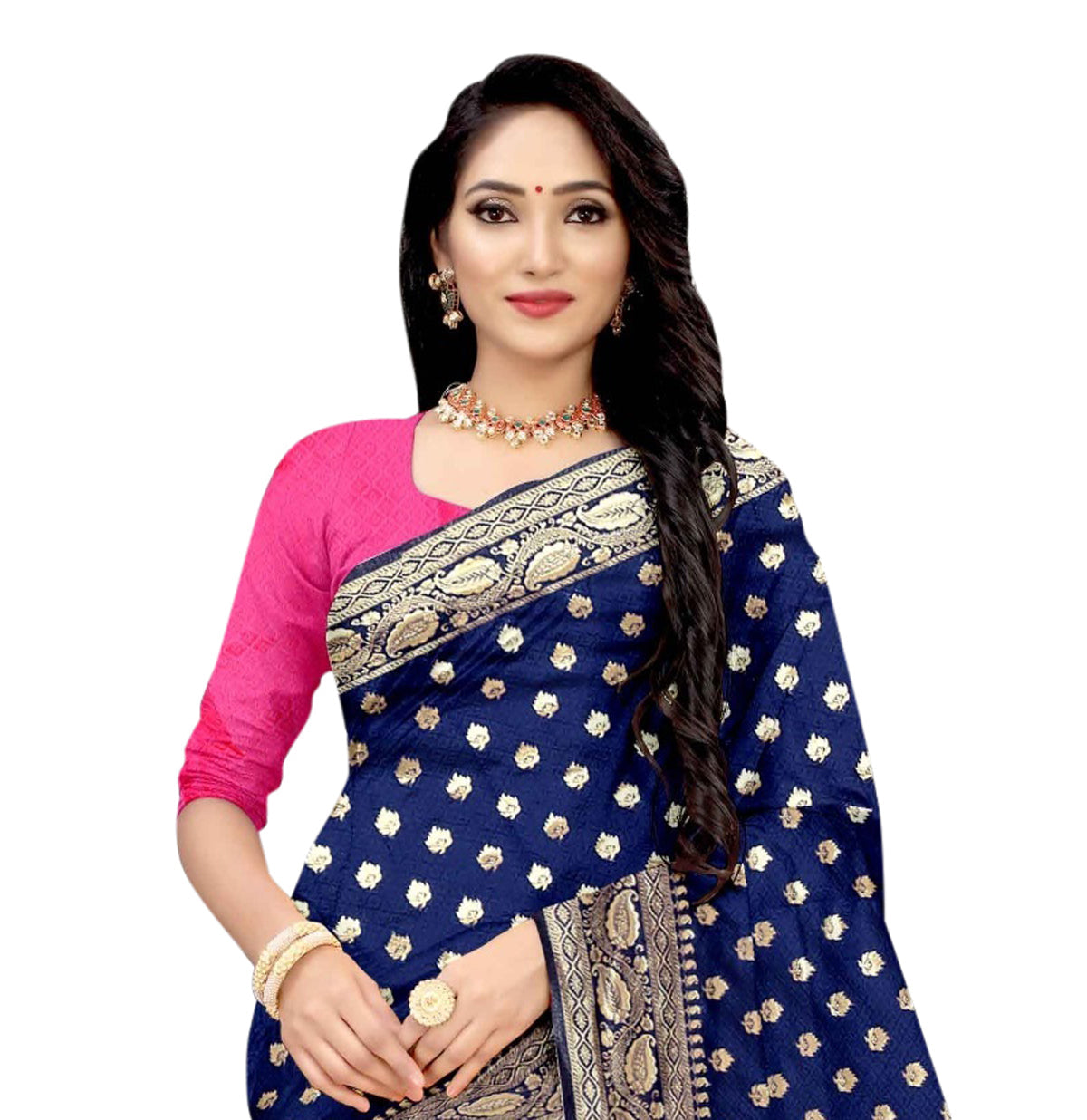 Vamika Navy Blue Weaving Banarasi Jacquard Saree | Swadesiicart