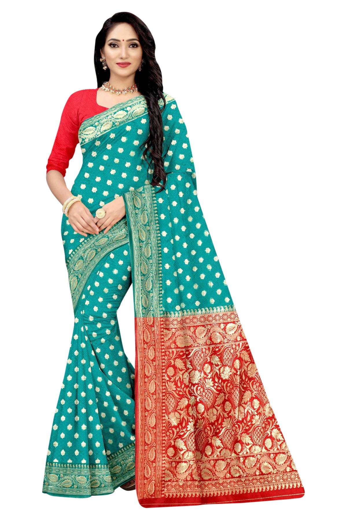 Vamika Rama Green Weaving Banarasi Jacquard Saree | Swadesiicart