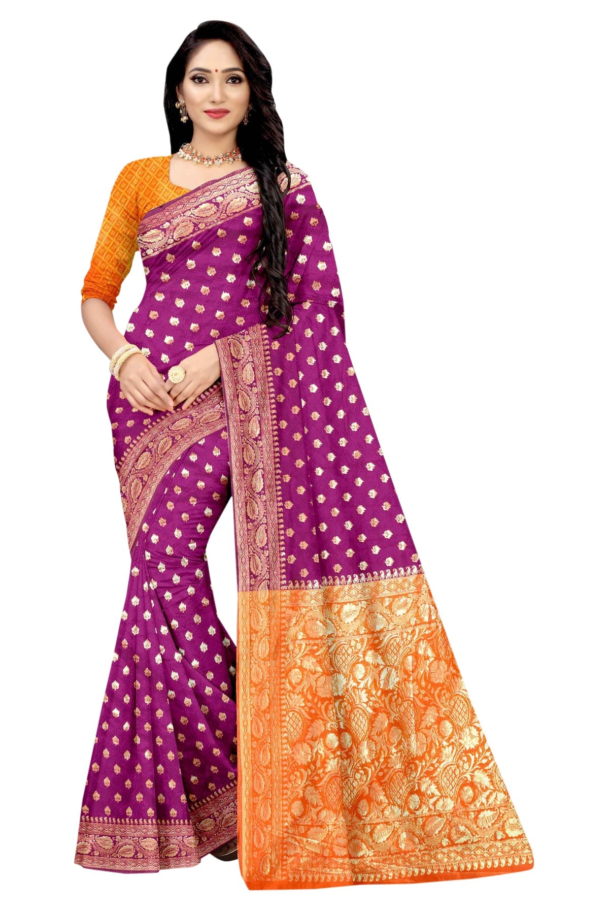 Vamika Purple Weaving Banarasi Jacquard Saree | Swadesiicart