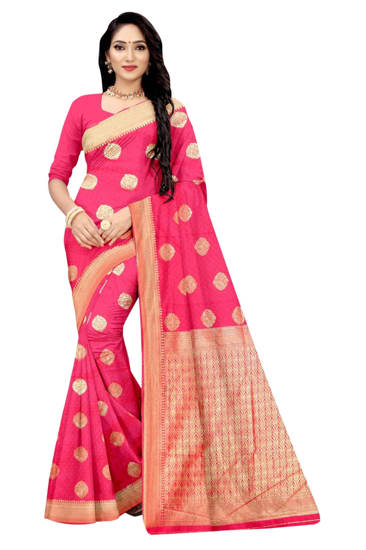 Vamika Pink Weaving Banarasi Jacquard Saree | Swadesiicart