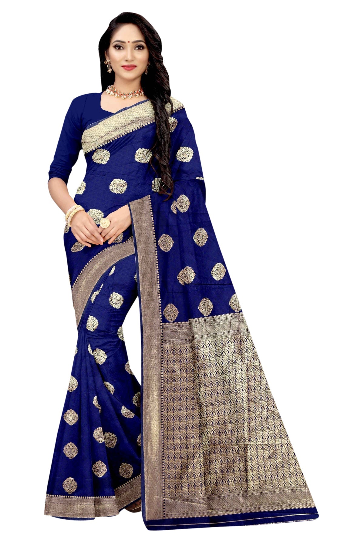 Vamika Blue Weaving Banarasi Jacquard Saree | Swadesiicart