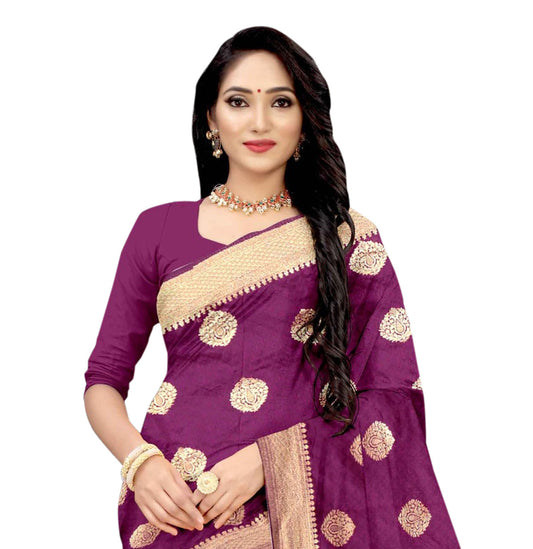 Vamika Purple Weaving Banarasi Jacquard Saree | Swadesiicart