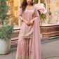 Aarshi Fashions Baby Pink Shimmer Silk Full Stitched Sharara Suits