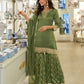 Aarshi Fashions Leaf Green Shimmer Silk Full Stitched Sharara Suits