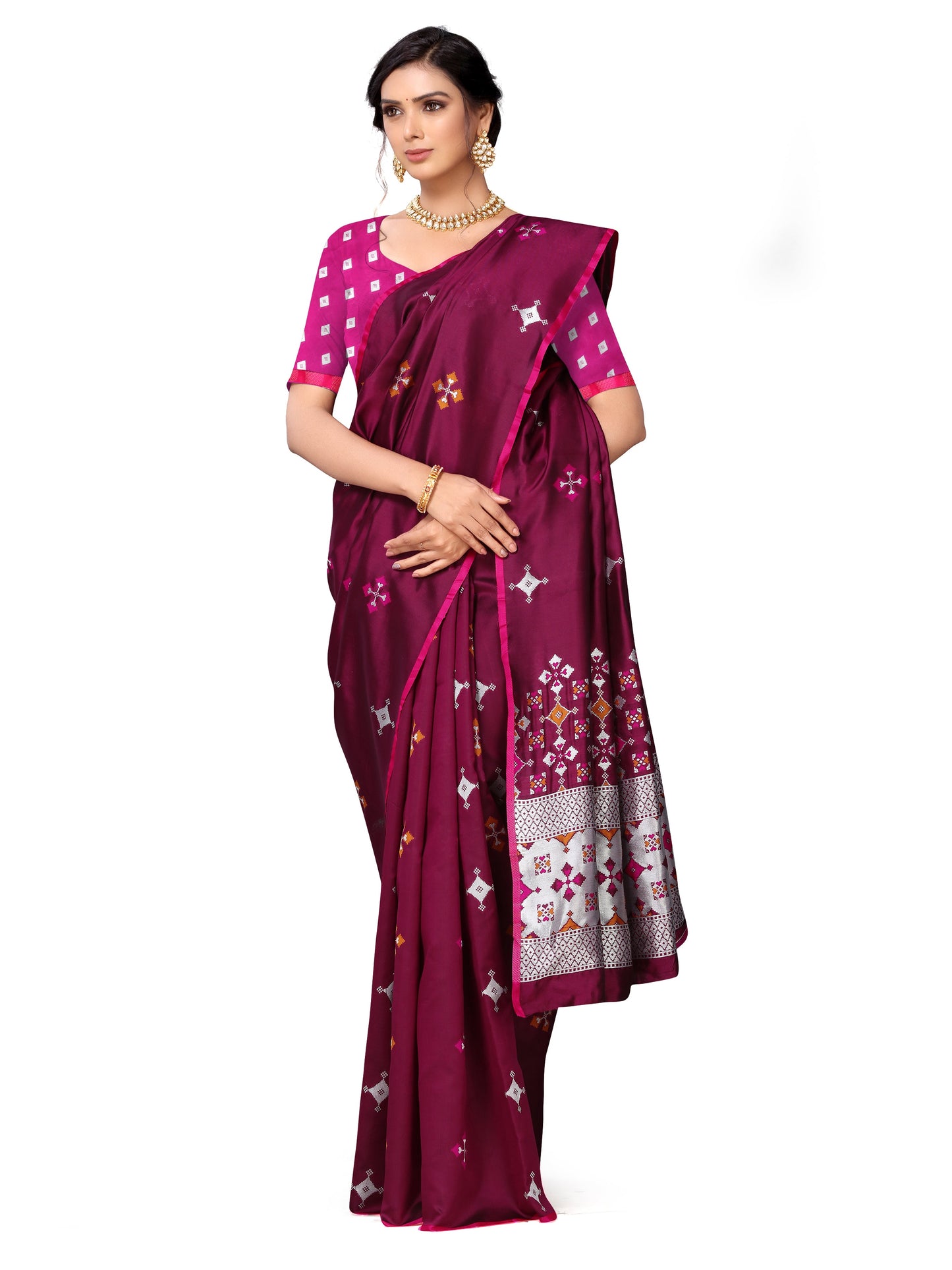 Vamika Weaving Banarasi Jacquard Maroon Kanjivaram Saree | Swadesiicart