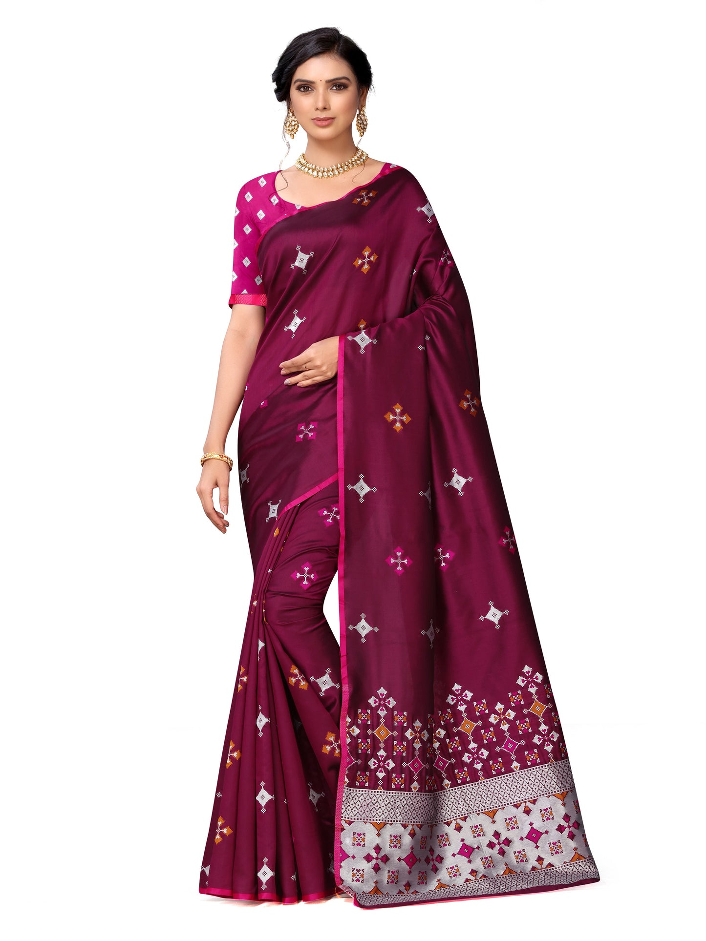 Vamika Weaving Banarasi Jacquard Maroon Kanjivaram Saree | Swadesiicart
