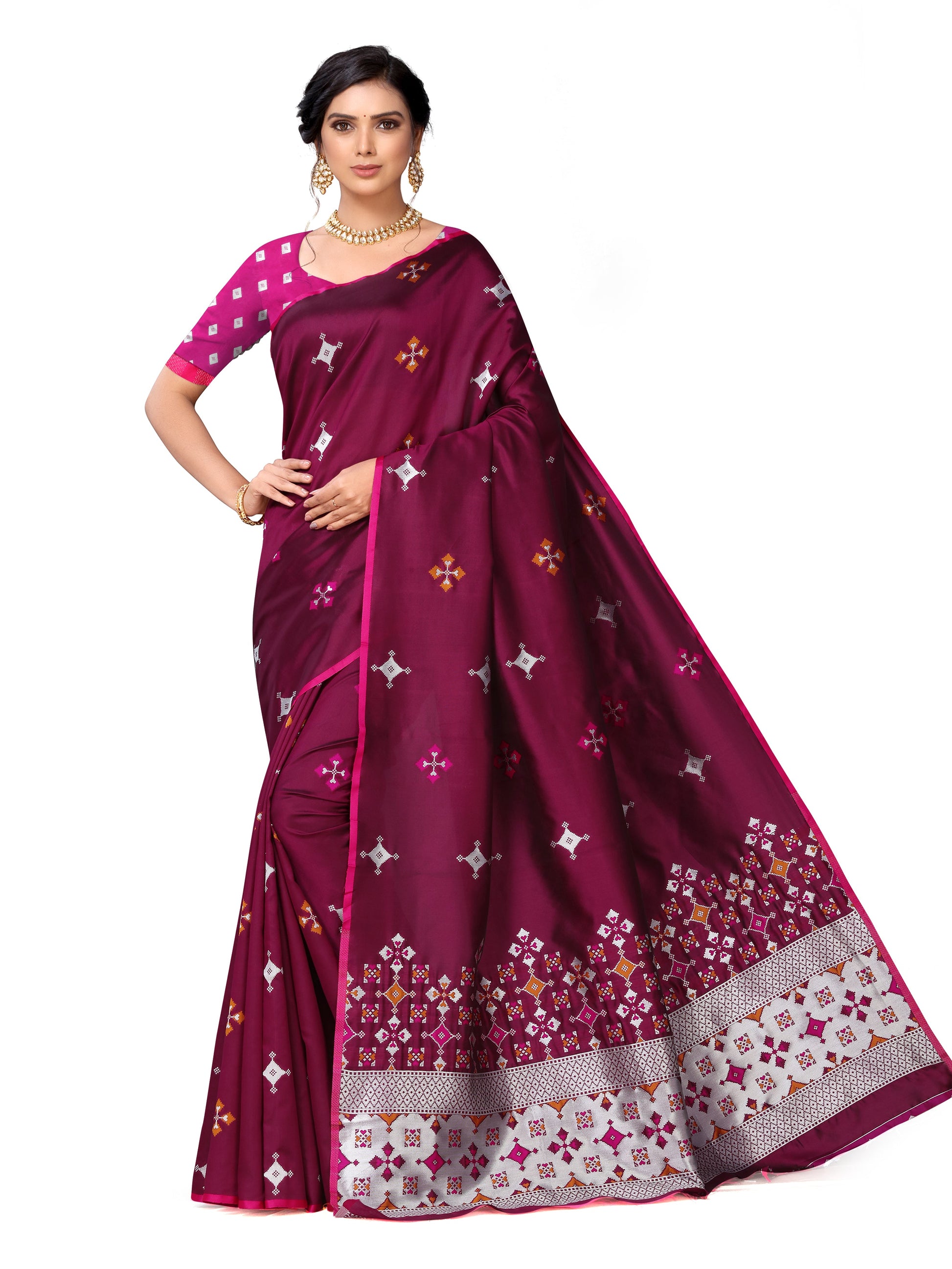 Vamika Weaving Banarasi Jacquard Maroon Kanjivaram Saree | Swadesiicart