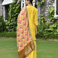 Vaasva Women's Silk Mustard Emboidered Solid Kurta, Sharara & Dupatta Set | Swadesiicart