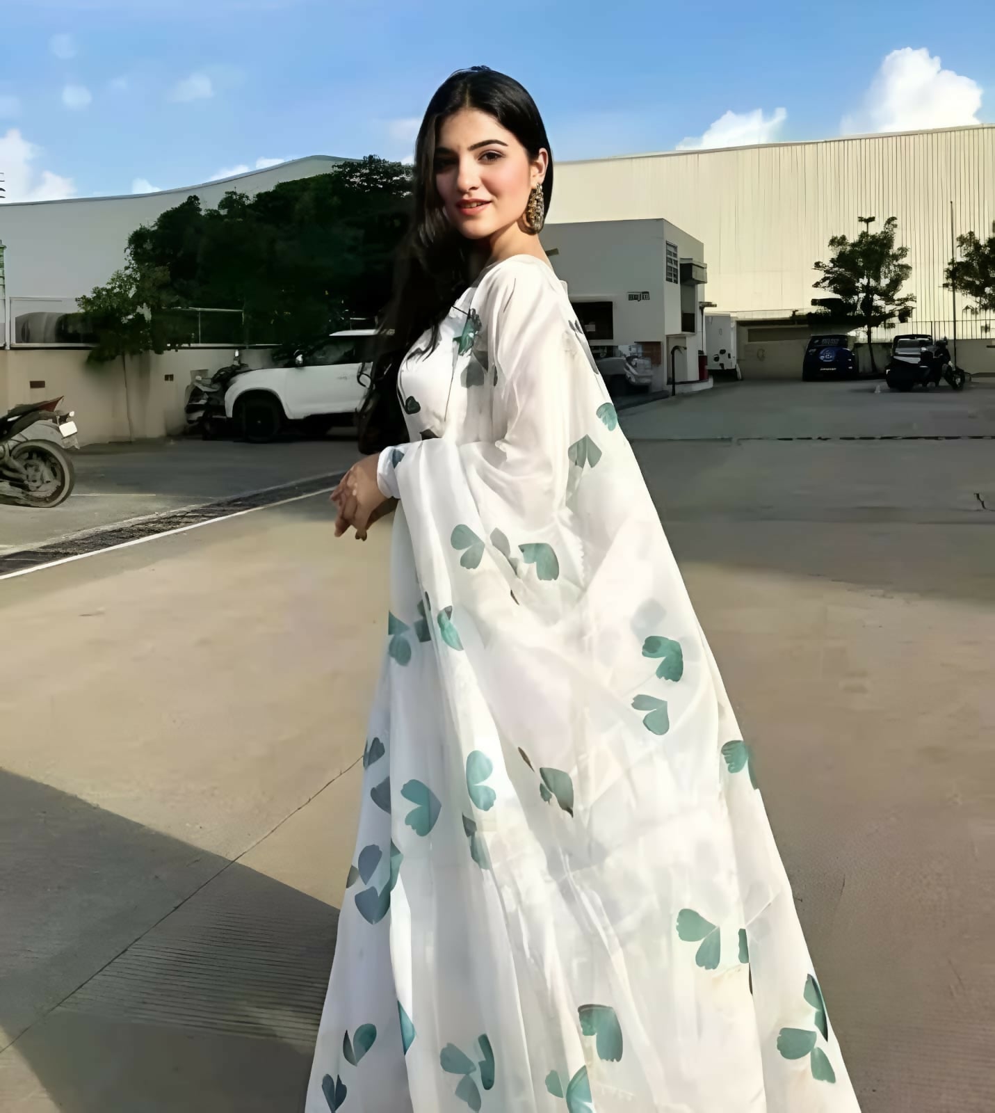 Dishitha Creation Women Floral Printed Designer Gown - Off White | Swadesiicart