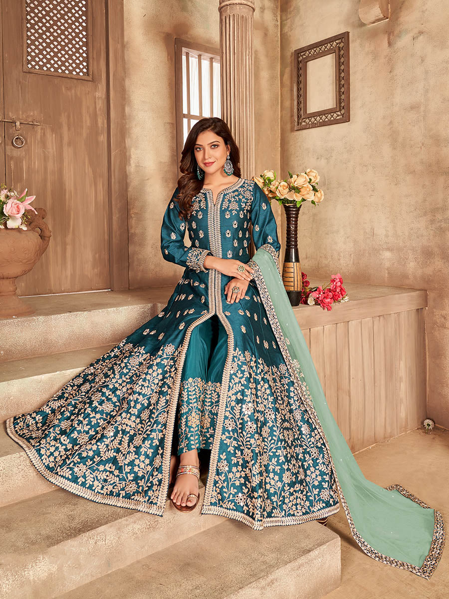 Myra Rama Art silk Embroidered Pant Style Anarkali Suit | Swadesiicart