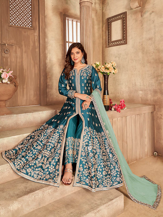 Myra Rama Art silk Embroidered Pant Style Anarkali Suit | Swadesiicart