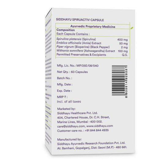 Siddhayu Ayurveda Spiruactiv Capsules with Spirulina - Swadesiicart