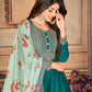 Myra Rama Green Silk Slub Embroidered Anarkali Suit | Swadesiicart