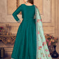 Myra Rama Green Silk Slub Embroidered Anarkali Suit | Swadesiicart