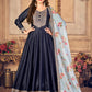 Myra Navy Blue Silk Slub Embroidered Anarkali Suit | Swadesiicart