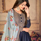 Myra Navy Blue Silk Slub Embroidered Anarkali Suit | Swadesiicart