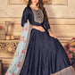 Myra Navy Blue Silk Slub Embroidered Anarkali Suit | Swadesiicart