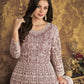Myra Dusty Brown Butterfly Net Embroidered Anarkali Suit | Swadesiicart