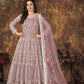 Myra Dusty Brown Butterfly Net Embroidered Anarkali Suit | Swadesiicart