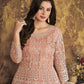 Myra Dusty Peach Butterfly Net Embroidered Anarkali Suit | Swadesiicart
