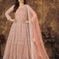 Myra Dusty Peach Butterfly Net Embroidered Anarkali Suit | Swadesiicart