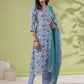 Janasya Regular Poly Cotton White Floral Round Neck Kurta Set - Swadesiicart