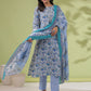 Janasya Regular Poly Cotton White Floral Round Neck Kurta Set - Swadesiicart