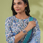 Janasya Regular Poly Cotton White Floral Round Neck Kurta Set - Swadesiicart