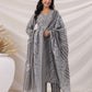 Janasya Regular Poly Cotton Grey Ethnic Motifs V-Neck Kurta,Bottom & Dupatta | Swadesiicart