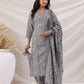 Janasya Regular Poly Cotton Grey Ethnic Motifs V-Neck Kurta,Bottom & Dupatta | Swadesiicart
