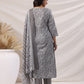 Janasya Regular Poly Cotton Grey Ethnic Motifs V-Neck Kurta,Bottom & Dupatta | Swadesiicart