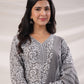 Janasya Regular Poly Cotton Grey Ethnic Motifs V-Neck Kurta,Bottom & Dupatta | Swadesiicart