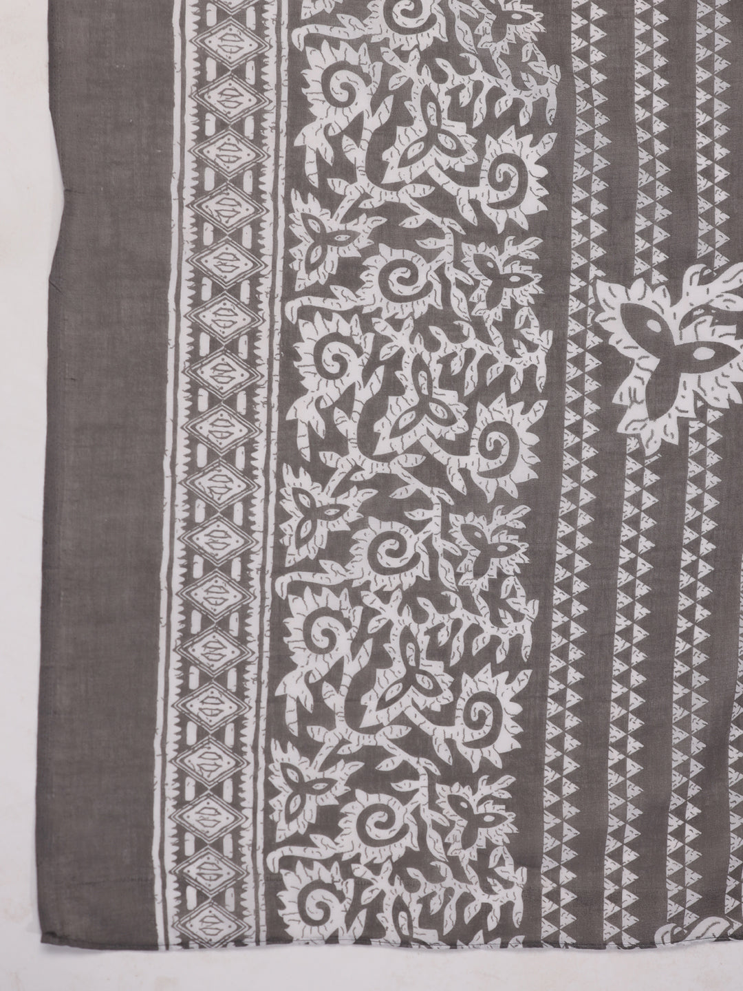 Janasya Regular Poly Cotton Grey Ethnic Motifs V-Neck Kurta,Bottom & Dupatta | Swadesiicart