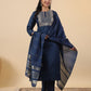 Janasya Straight Magics Slub Blue Embroidered Round Neck Kurta,Bottom & Dupatta | Swadesiicart