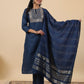 Janasya Straight Magics Slub Blue Embroidered Round Neck Kurta,Bottom & Dupatta | Swadesiicart