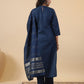 Janasya Straight Magics Slub Blue Embroidered Round Neck Kurta,Bottom & Dupatta | Swadesiicart