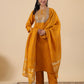 Janasya Regular Magics Slub Mustard Embroidered Round Neck Kurta,Bottom & Dupatta | Swadesiicart