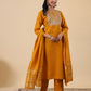 Janasya Regular Magics Slub Mustard Embroidered Round Neck Kurta,Bottom & Dupatta | Swadesiicart