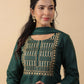 Janasya Straight Magics Slub Dark Green Yoke Embroidery Round Neck Kurta,Bottom & Dupatta | Swadesiicart