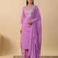 Janasya Straight Magics Slub Lavender Embroidered Round Neck Kurta,Bottom & Dupatta | Swadesiicart