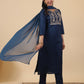 Janasya Straight Magics Slub Navy Blue Embroidered Notch Neck Kurta,Bottom & Dupatta | Swadesiicart