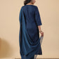 Janasya Straight Magics Slub Navy Blue Embroidered Notch Neck Kurta,Bottom & Dupatta | Swadesiicart