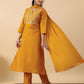 Janasya Straight Magics Slub Mustard Embroidered Notch Neck Kurta,Bottom & Dupatta | Swadesiicart