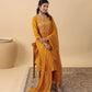 Janasya Straight Magics Slub Mustard Embroidered Notch Neck Kurta,Bottom & Dupatta | Swadesiicart